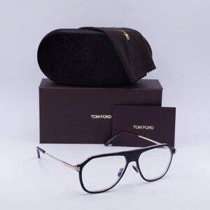 Tom Ford FT5943-B 003 Aviator Eyeglasses 56mm - Black/Gold/Blue Light Block